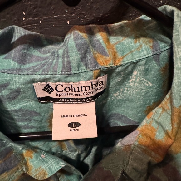 Men’s Columbia Blue Hawaiian Short Sleeve Button Up Shirt Size Large - Picture 2 of 3